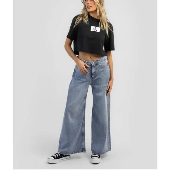 Calvin Klein Low Rise Loose Jeans Baggy Wide Leg Acid Wash 28x30 - Picture 8 of 8